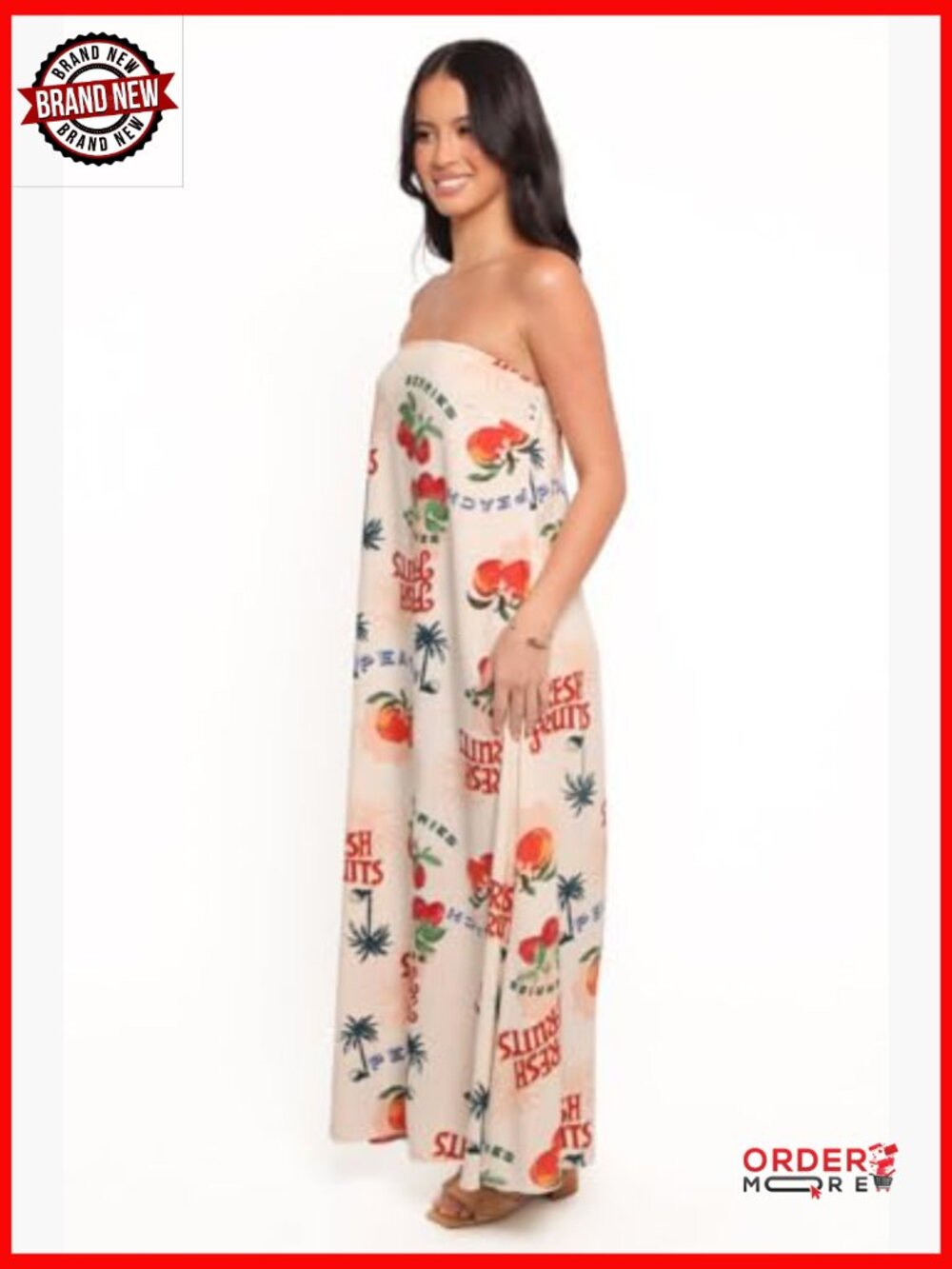 Maxi Dress with Adjustable Straps - A-Line Silhouette - Sleeveless - Pull On - Picture 2 of 4